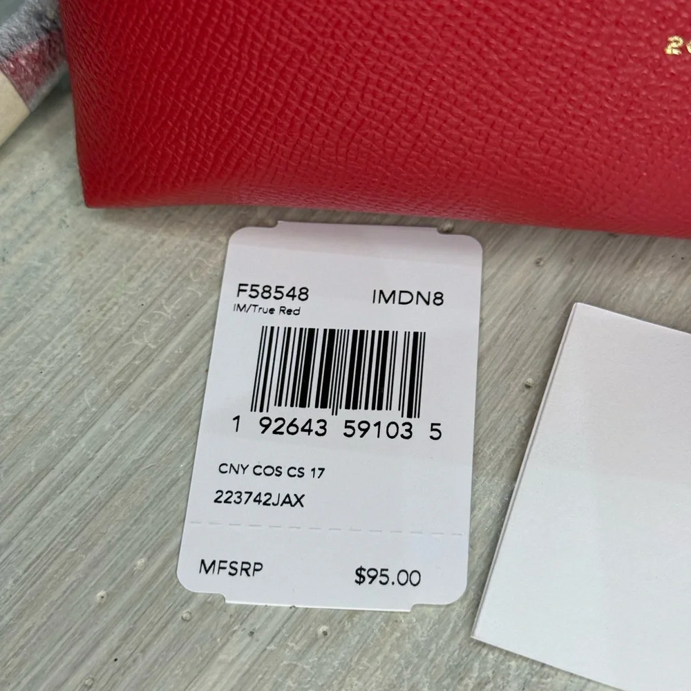 Coach Lunar New Year 2019 Pig Red Leather Cosmetic Pouch with Gold Logo